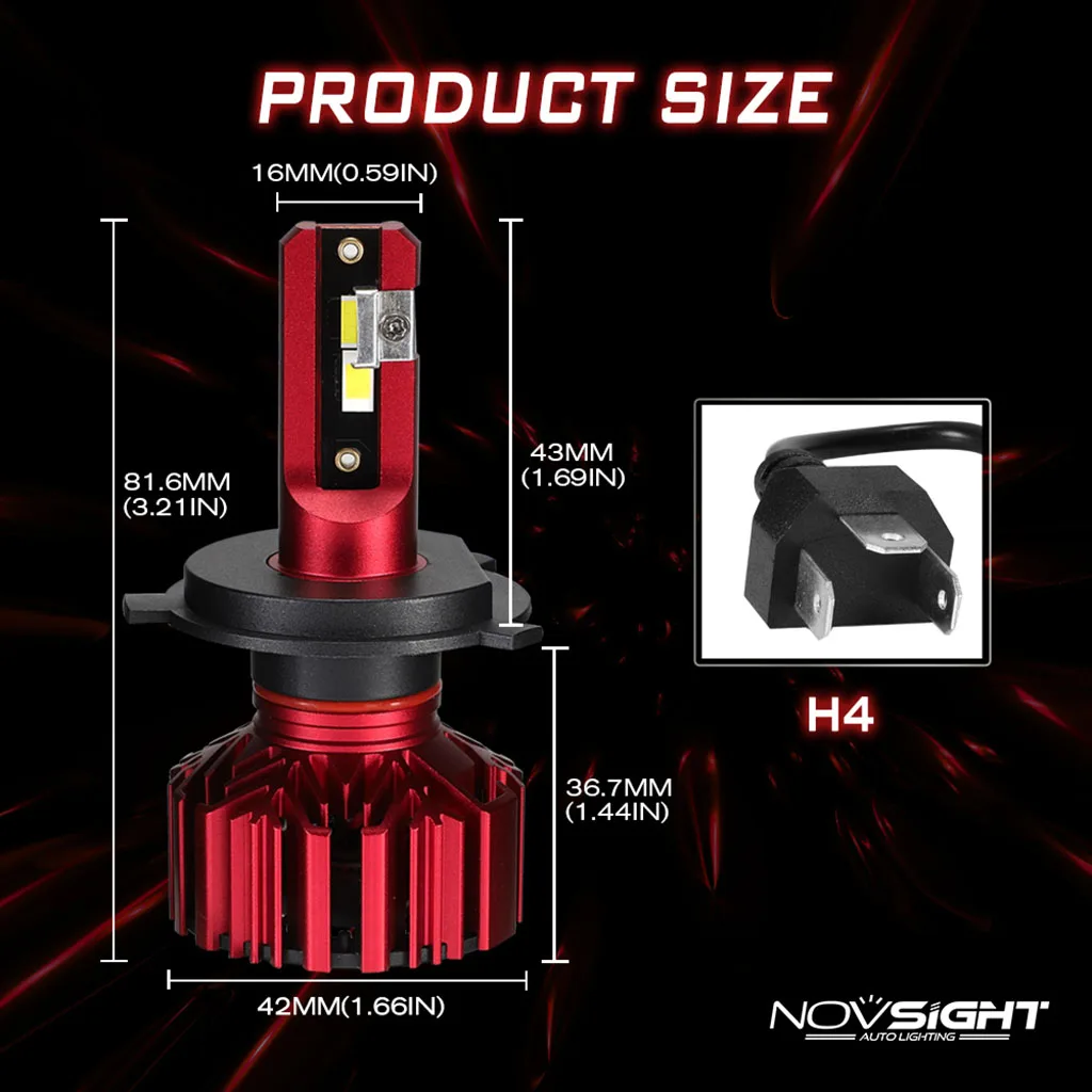 Novsight Car LED Headlight H4 60W 10000LM LED H7  H1 H3 H11 9005 9006 6000K Auto Headlamp Fog Light Bulb Hi-Lo Beam Car Styling