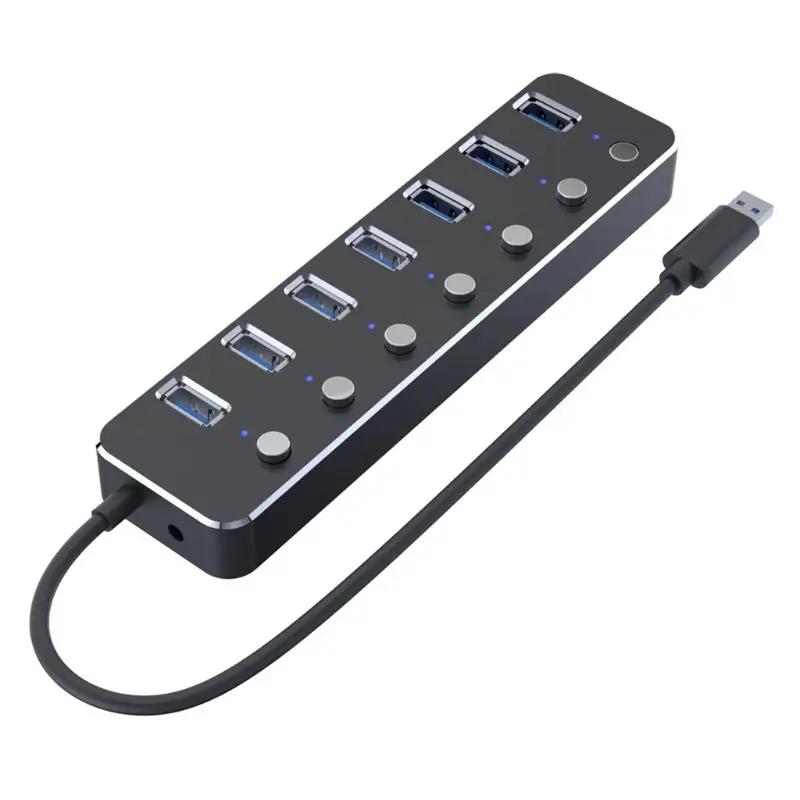 Алюминиевый USB 3,0 концентратор 7 портов USB удлинитель разветвитель с индивидуальным переключателем вкл/выкл 83XB