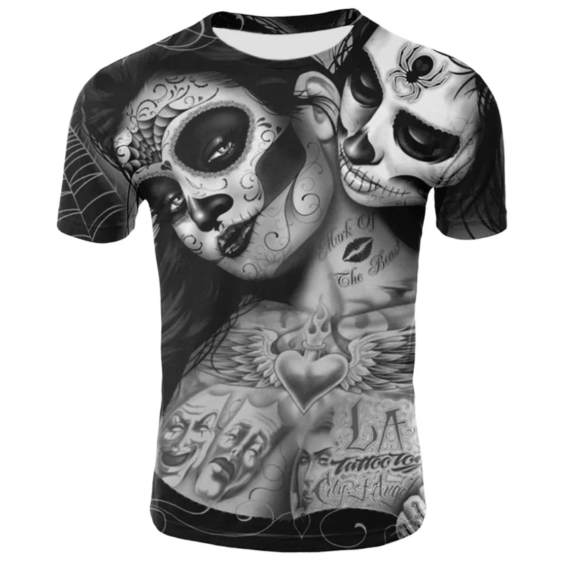 Высококачественная футболка в стиле панк с 3D принтом черепа и рок, Мужская футболка, летняя футболка с коротким рукавом и круглым вырезом, черная футболка - Цвет: T4