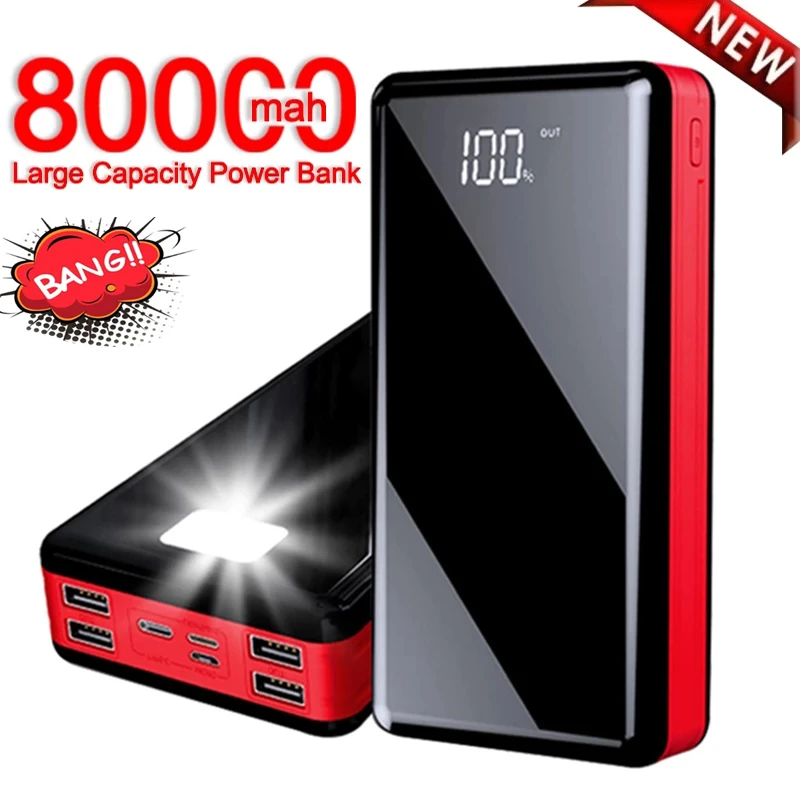 80000mAh Power Bank with High Capacity Outdoor Travel Portable Fast Charging 80000mAh Poverbank for Xiaomi Samsung IPhone power bank 10000