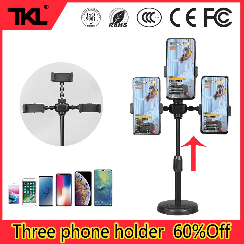 

TKL Desktop three Phone holder 360 Rotation Clip microphone stand for Webcam Live Video Chat Take Photos phone stand