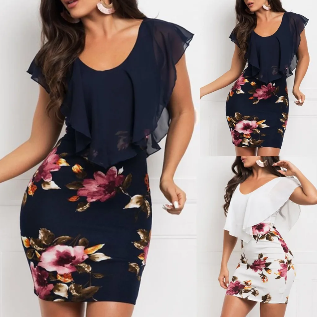 Mujeres Sexy vendaje vestido Floral estampado ajustado vacaciones minivestido corto de fiesta damas de noche elegante vestido de playa 2019