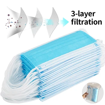 

In Stock! 50pcs Disposable Mouth Face Masks Anti Pollution Dust Mouth Caps 3-layer Meltblown Cloth Breathing Hygiene Mask