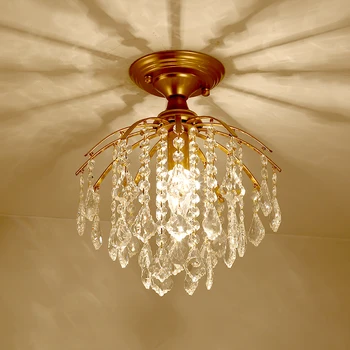 

American Crystal Chandelier Corridor Porch Cloakroom Creative Balcony Small Ceiling Chandelier Black/Gold Study Bedroom Lamp