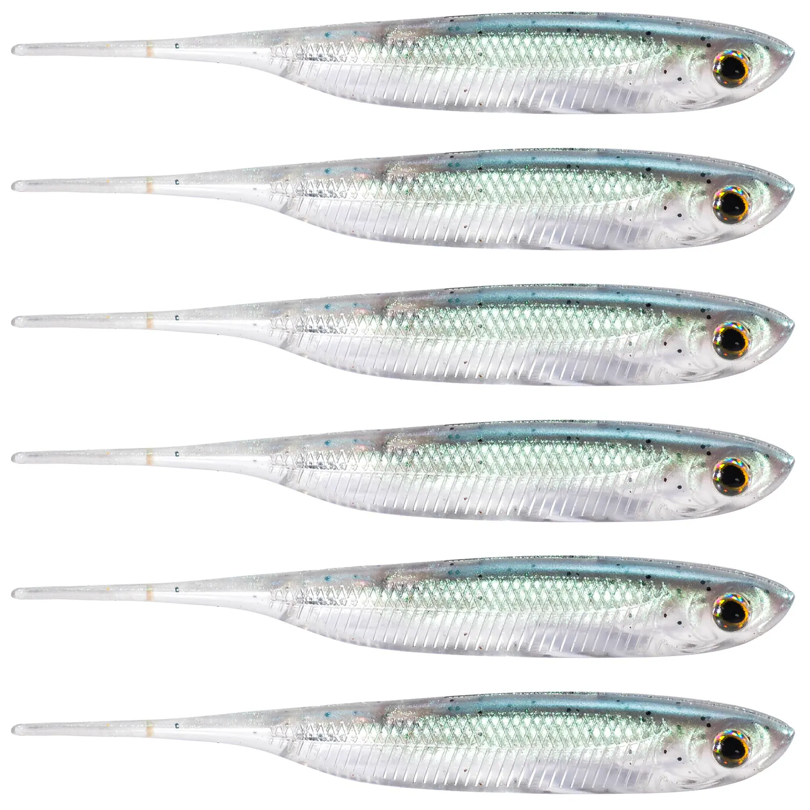 Dr.Fish 6 Stück Angeln Weiche Kunststoffköder Salzwasser Nadelschwanz Silikon Weiche Köder Shad Wurm Köder Swimbaits Bass Forelle 80 mm – Detail 10