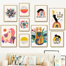 Alpaca Letter Cat Cartoon Style Llama Wall Art Canvas Painting Nordic Posters And Prints Wall Pictures Baby Kids Room Home Decor