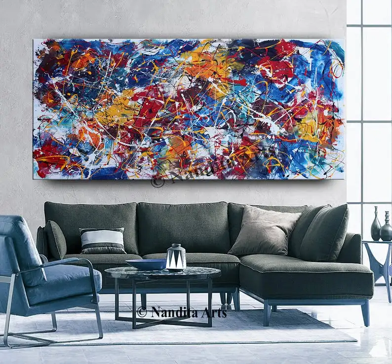 

Unique Jackson Pollock Oil Painting Multicolored Abstract Wall Art, Original Jackson Pollock Style Modern Home Decor by Nandita