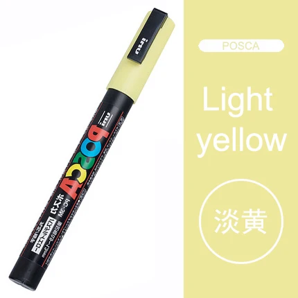 Light yellow 1 шт., Uni Posca маркер, PC-3M, ручка для рисования, Студенческая краска, граффити, офисные принадлежности, тонкая Tip-0.9mm-1.3mm - Цвет: Light yellow