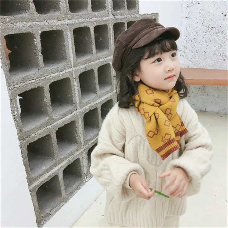 Корейские вязаные шерстяные Лоскутные мягкие теплые осенне-зимние плотные детские шали для мальчиков и девочек с геометрическим рисунком, шарфы, аксессуары-LHC