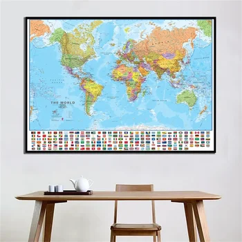 

Retro Globe Map Non-woven Poster A2 Unframe Map of The World with National Flags Wall Chart Paper for Culture Travel Supplies