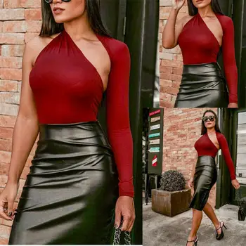 

Women Bodysuit Bodycon Jumpsuit Romper Leotard Tops Fashion Playsuit One Shoulder Autumn Jumpsuit Bodysuit Leotard Elegant Top