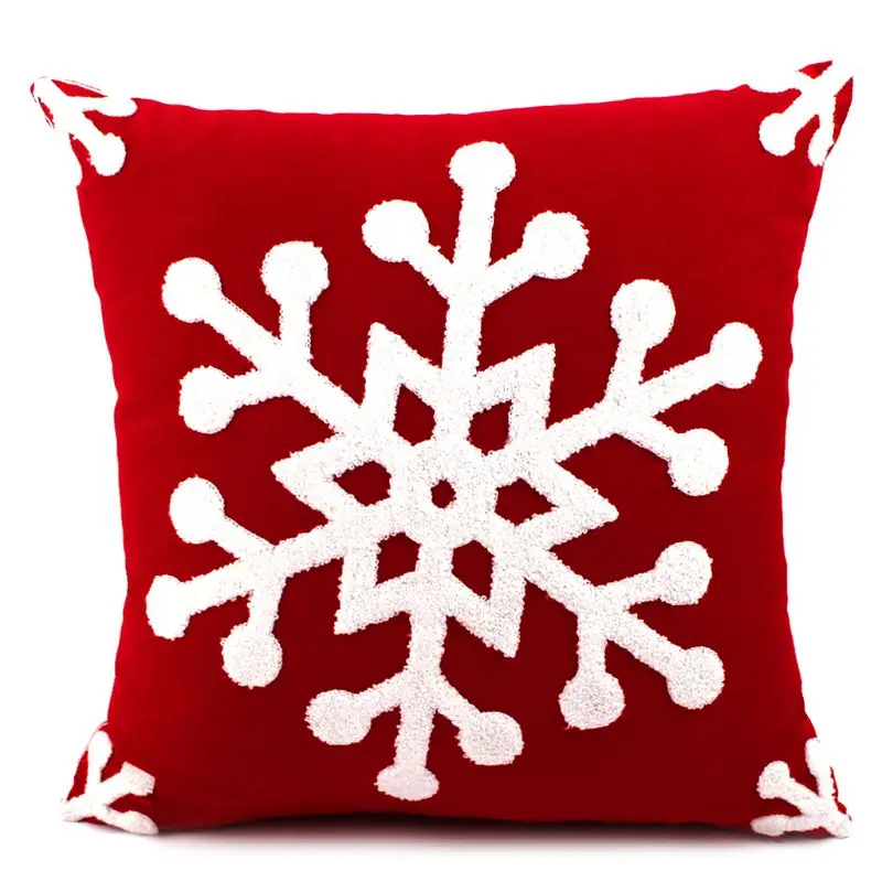 Christmas Patterns Pillow Case Cotton Embroidered Cushion Cover Festival Decor 634E