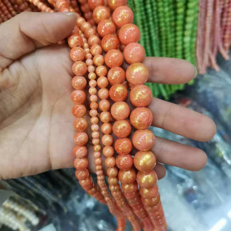 15.5&quot4 6 8 10 12mm Jincai Orange Color Stone Beads With Gold Round Colorful beads for jewelry making | Украшения и аксессуары