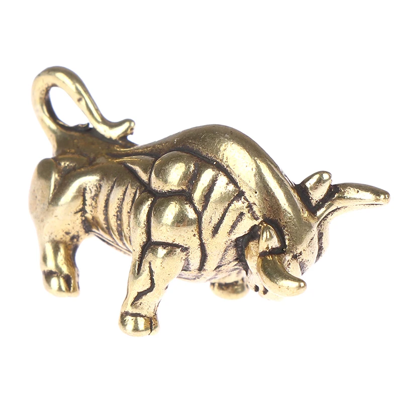 Mini Portable Retro Brass Wall Street Bull Statue Sculpture Home Office Desk Decorative Ornament Keychain Hand Toy Gift | Дом и сад