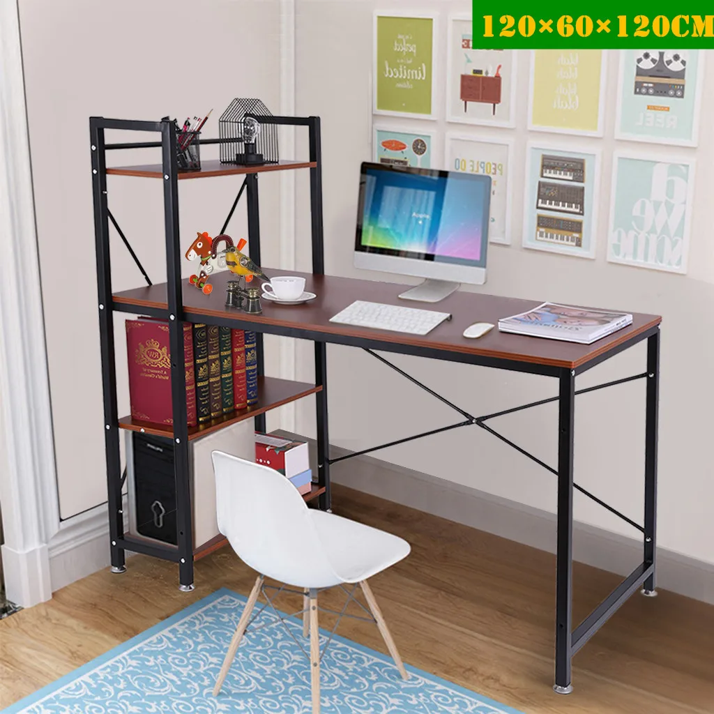 

Computer Desk with Bookshelf 47-inch Home Office Desk Writing Study Table with 4 Tier Bookshelves Multipurpose PC Workstation