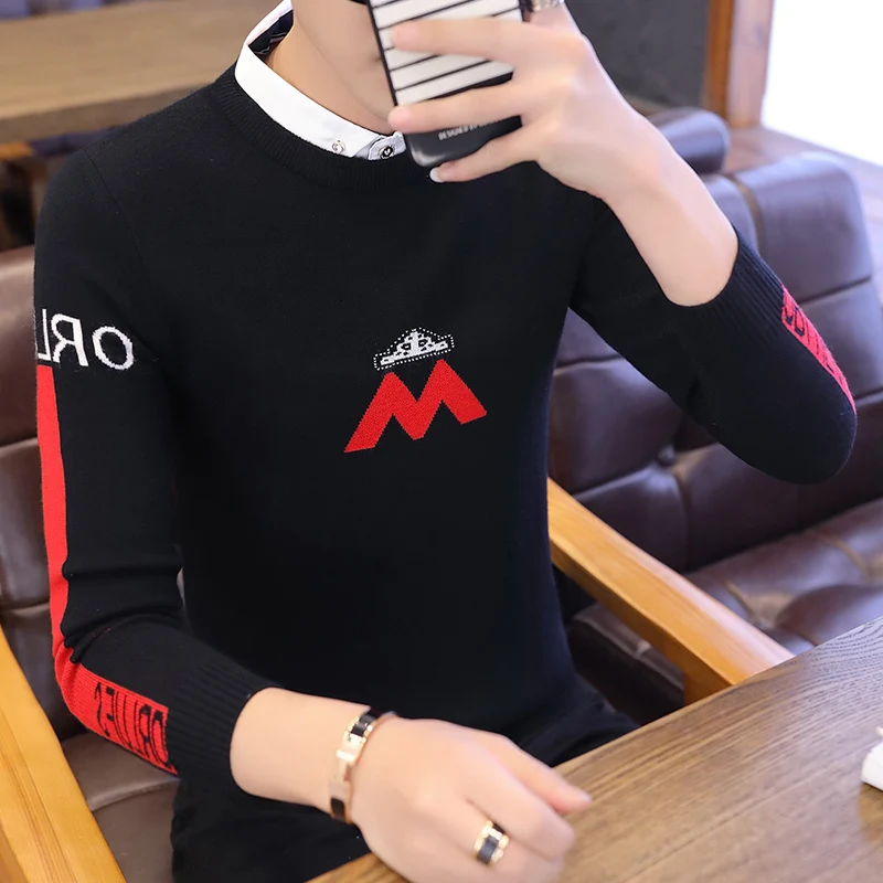UYUK2019 Autumn And Winter Models Casual Fashion Trend Slim High Quality Pullover Knit Letters Embroidery Men's  Sweaters