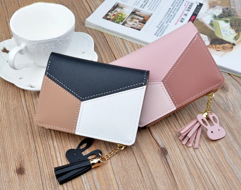 Geometrische Frauen Nette Rosa Brieftaschen Tasche Geldbörse Karte Halter Patchwork Brieftasche Dame Weibliche Mode Kurzen Münze Burse Geld Tasche