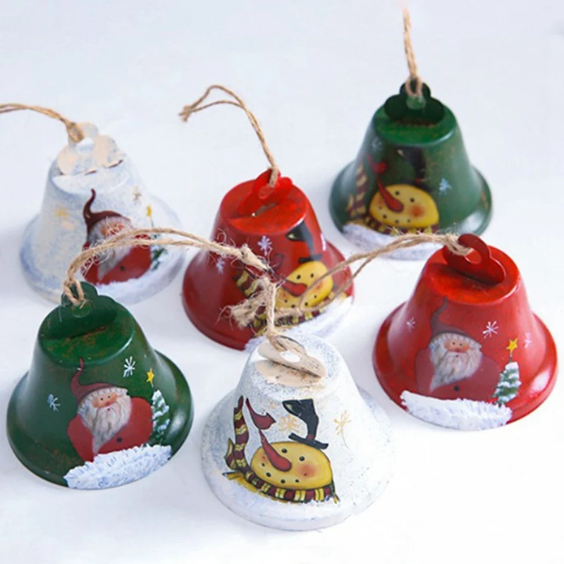 1 Pcs Christmas Bells Wrought Iron Painted Bells Hanging Decorated Christmas Tree Bell Pendant Jingle Party Xmas Ornaments