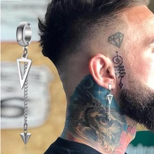 Orecchino a polsino a catena lunga a triangolo irregolare per uomo gioielli UNISEX ROCK THE cool CONCH HOOP CLIP PIERCING senza PIERCING