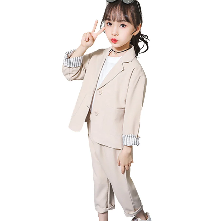 Одежда для девочек Лоскутная куртка и брюки костюм блейзеры с длинными рукавами