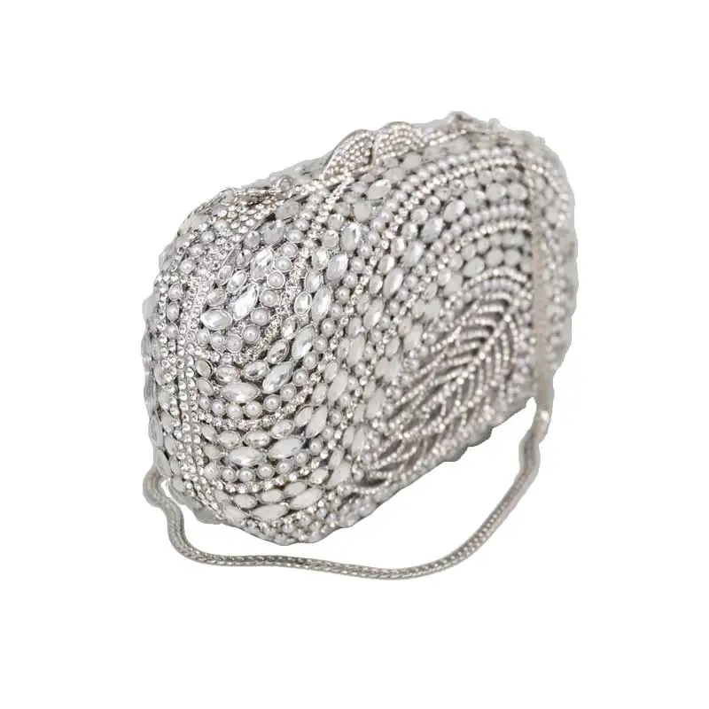 Boutique silver Crystal Evening Bags Beaded Clutch Wedding Party Handbags Chain Shoulder Bag Cocktail Party Purse