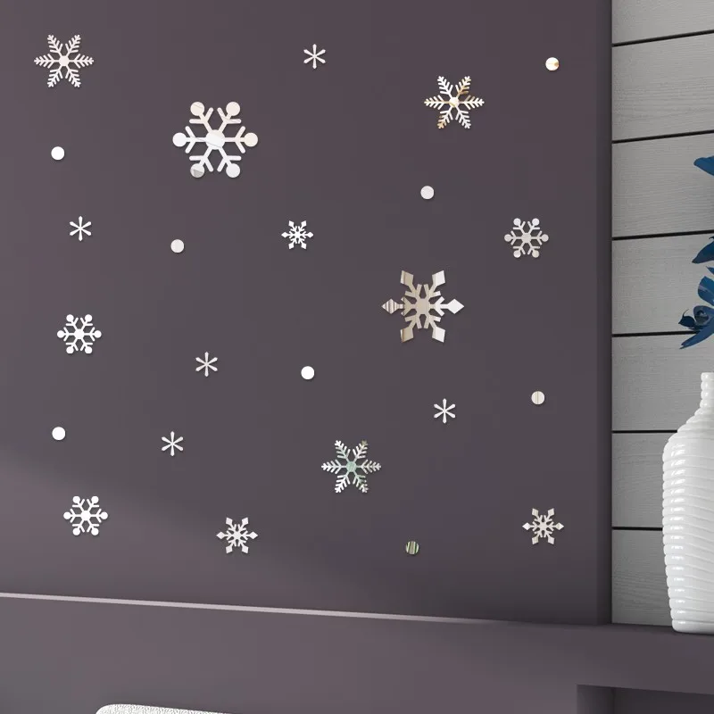 GoldSilver Snowflake Christmas Wall Sticker Home Decoration Christmas Gift Mirror Stickers Muraux Pour Enfants Chambres 30SEP27 (9)