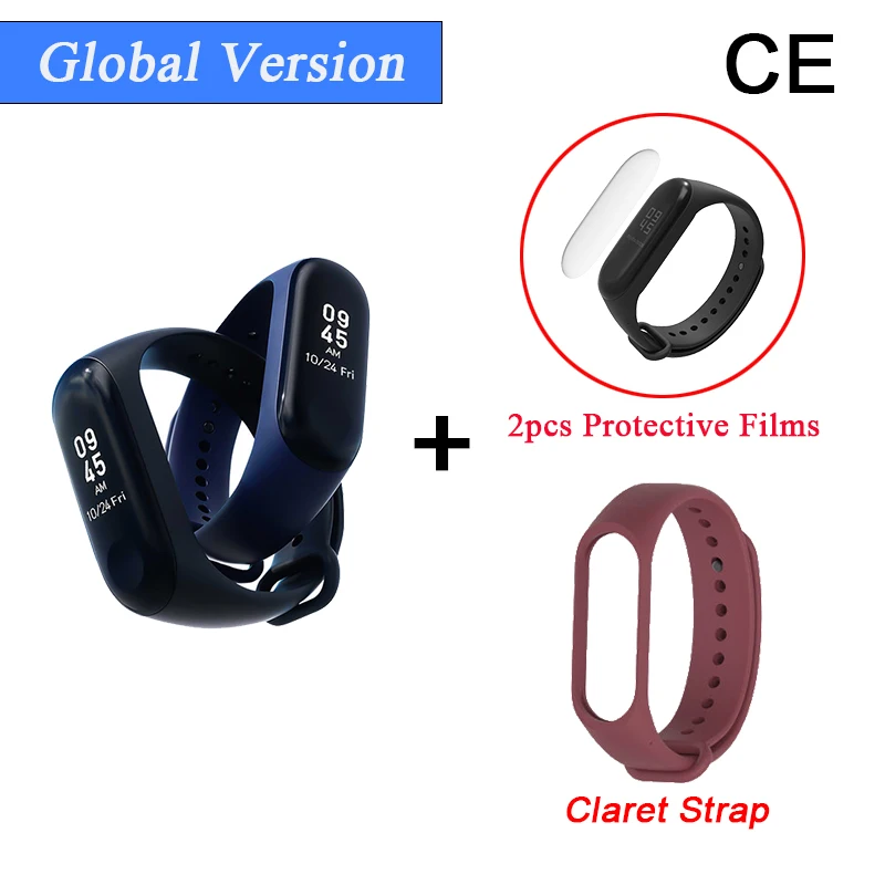 CE Add 2Film Claret Глобальная версия Xiao mi Band 3 mi band 3 Смарт Bluetooth фитнес-трекер OLED экран водонепроницаемый смарт-браслет - Цвет: CE Add 2Film Claret