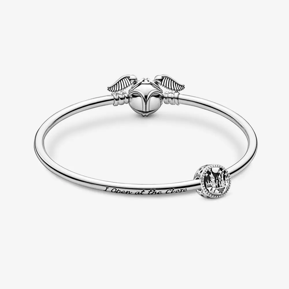 

New Collocation Hogwarts School of Witchcraft anand Wizardry Charm 925 Silver Golden Snitch Clasp Bangle For Women DIY Jewelry