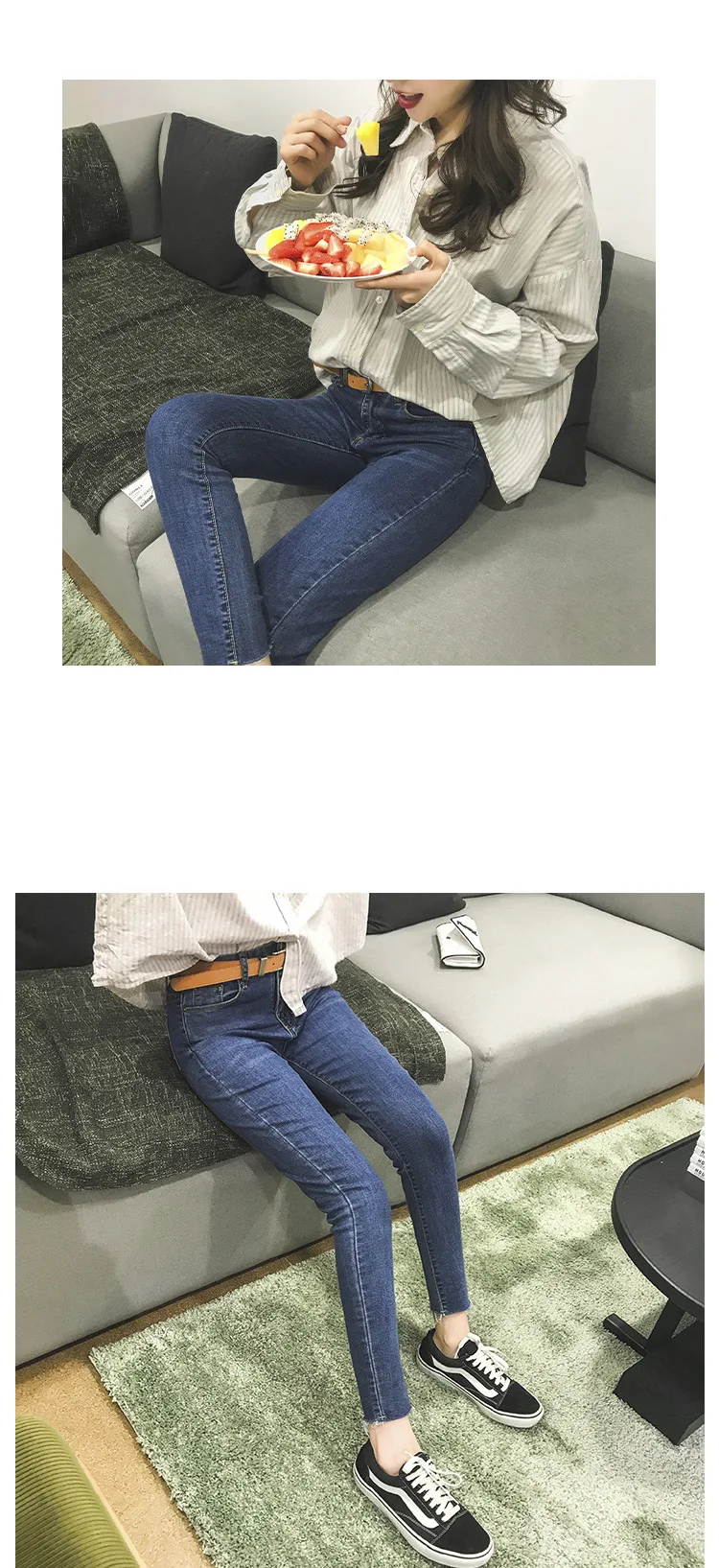 Весна и осень стиль корейский стиль шикарные универсальные с высокой талией стройнящие Капри обтягивающие джинсы женские эластичные