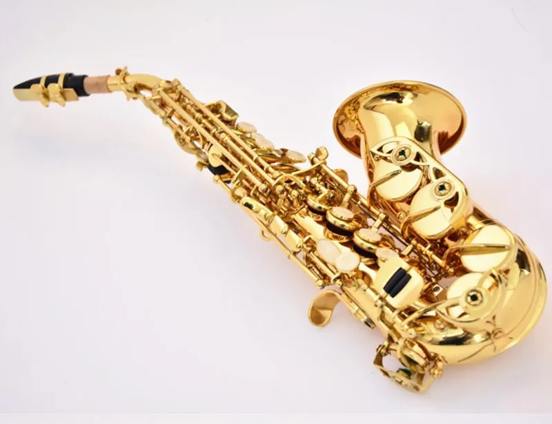 Сопрано изогнутая Шея саксофон лак золотой Латунный корпус Высокое качество Музыкальные инструменты с мундштуком