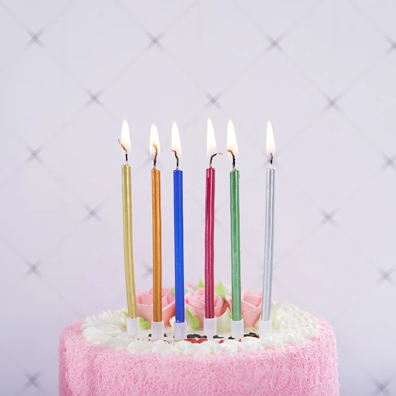 Cake Candles 6pcs/set Multi Color Golden Long Thin Birthday Cake Decoration Safe Flame Wedding Birthday Party Supplies