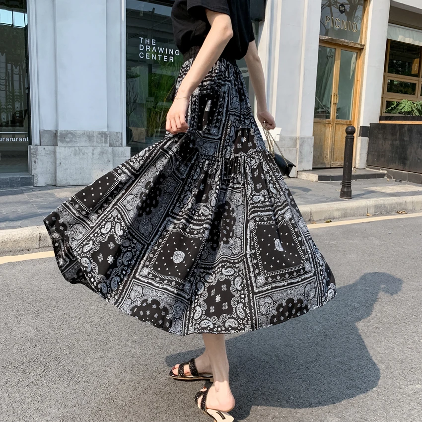 Falda ajustada de alta para mujer, falda retro con estampado étnico, costura, línea A, novedad verano|Faldas| - AliExpress