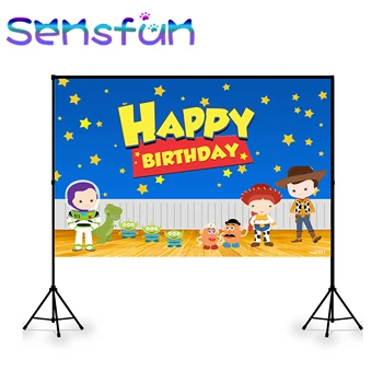 

XQ0327 Blue Star Wall Photography Backdrop New Toy Story 4 Jessie Woody Dance Party Birthday Party Photo Background Photo Studio