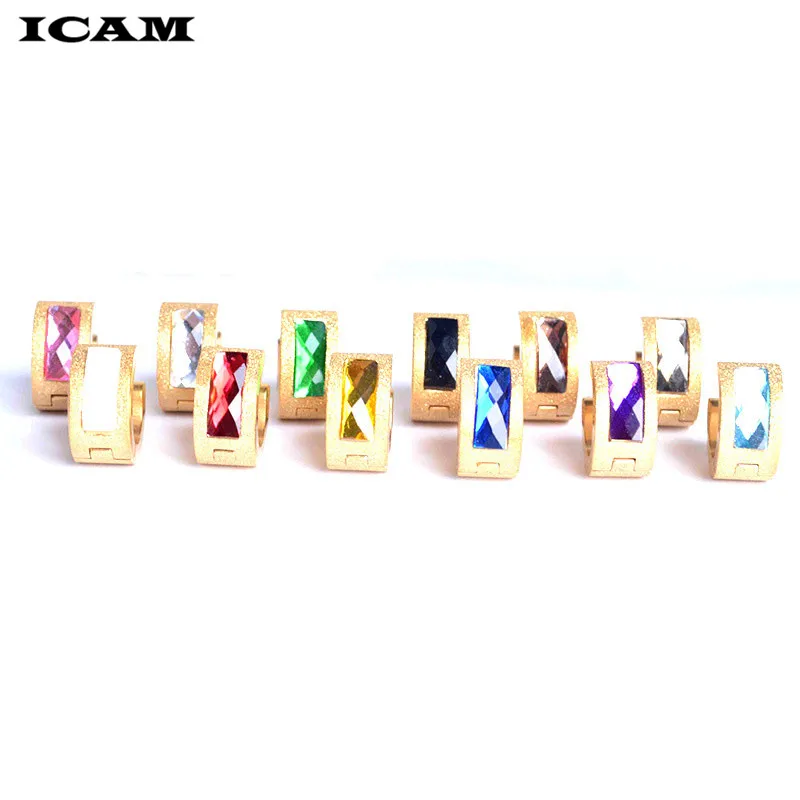 ICAM блестящие стразы из нержавеющей стали маленькие серьги-кольца для женщин и девочек новые модные ювелирные изделия оптом