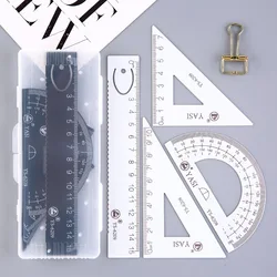 Aluminum alloy ruler measuring drawing four-piece ruler elementary and middle school students triangle protractor test ruler set