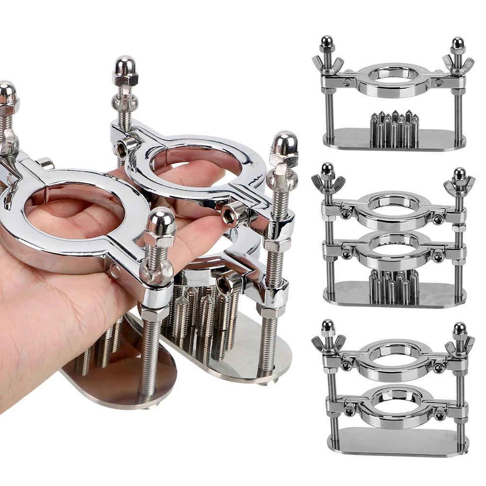 

Male Chastity Testicle Clamp Scrotum Stimulation Lock Metal Spike Penis Ring Clamp Cock Ring Stretcher Training Device