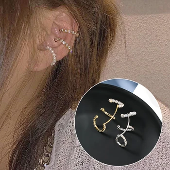 

Charming Adjustable Earrings Pearls Ear Cuff Geometric Multi-layer No Hole Clip Earrings Ear Accessories CZ