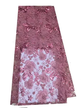 

Latest Nigeria Mesh Fabric with Sequins pink Lace Fabric 2019 Newest French Tulle Lace Fabric For Evening Party Dress