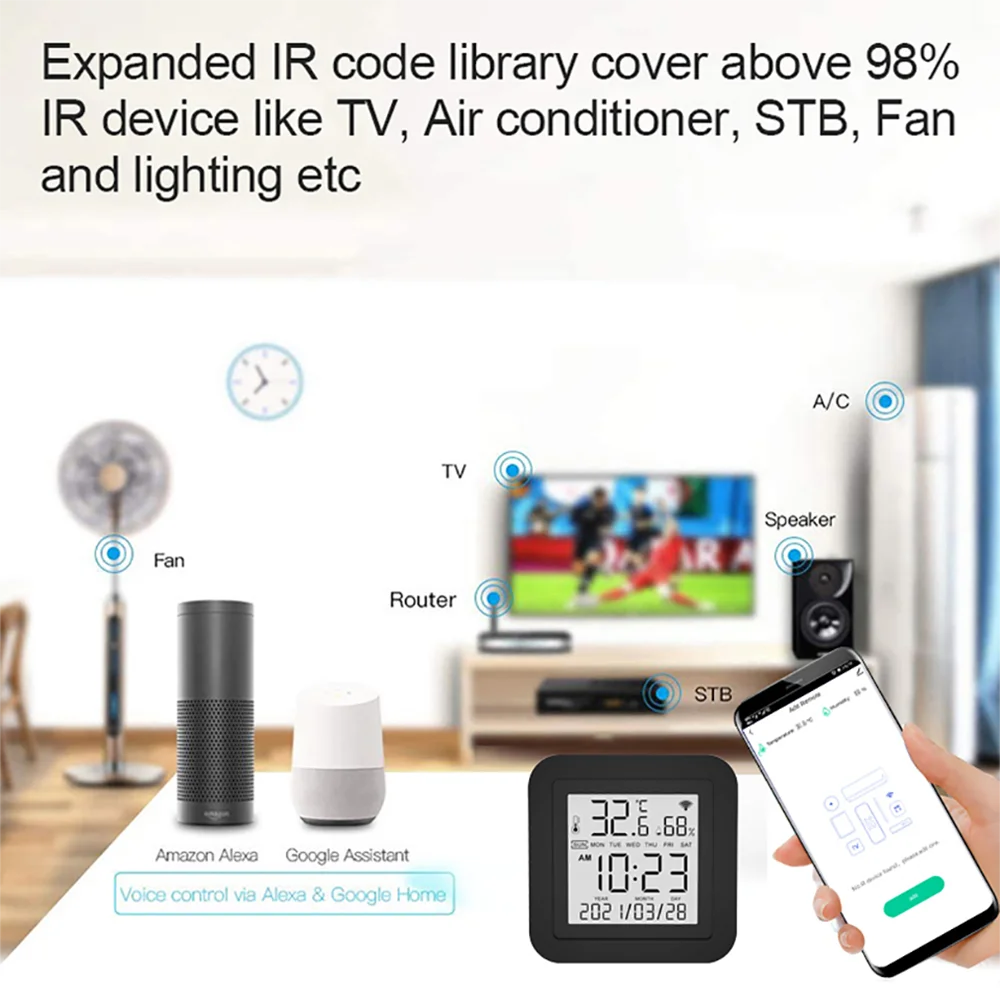 Sensor de Data e Temperatura para Ar-condicionado Funciona com Alexa Tuya Wi-fi Smart Google Home ir - Image 3