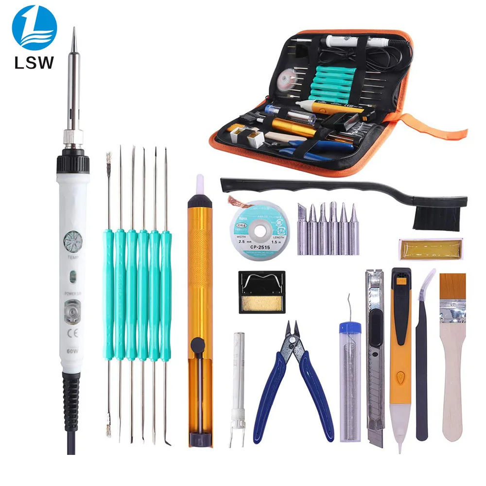 

PJLSW Soldering Iron 26 in 1 Soldering Iron Kits 60w Adjustable Temperature with ON/OFF Switch 6 Soldering Iron Tips,Stand,Desol