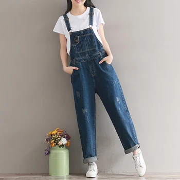 

Denim Romper With Jumpsuit Plus Size Women 2020 Retro Long Denim Jumpsuit Straps Wide-legg Slacks Bodysuit Jean Denim Overalls