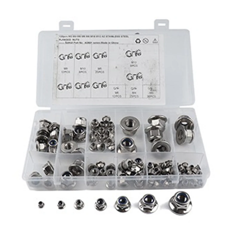 

120Pcs Stainless Steel Flange Nylon Lock Nut M3-M12