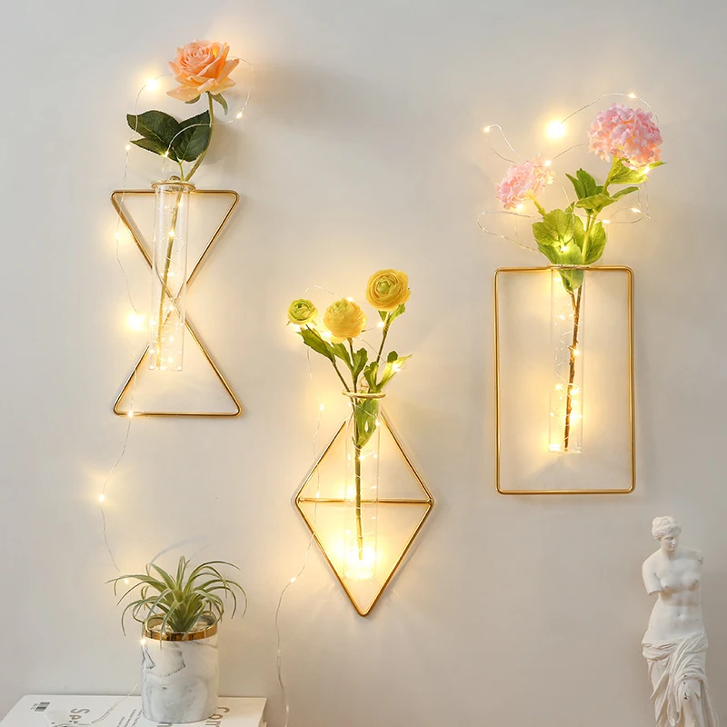 

Creative Wall Hanging Hydroponic Plant Glass Vase Flower Pot Pastoral Iron Flower Arrangement Floral Vase Home Garden Decoration