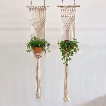 

Handmade Knitted Tapestry Wall Hanging Bohemian Tapestry Tree with Hanging Small Flower Pot Bonsai Holder Home Decor 30E