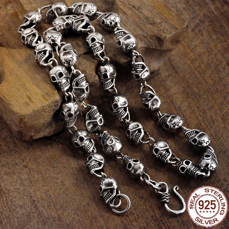 High Quality Skull Silver Chain Real 