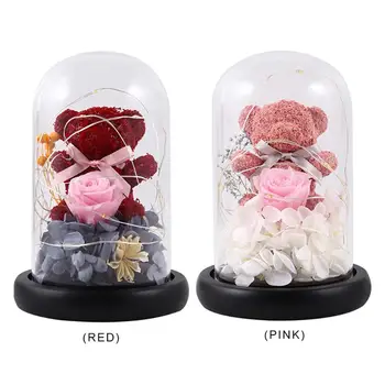 

Rose Flower Fairy String Lights Bear Glass Dome LED Night Copper Wire Decoration for Wedding Birthday Party Valentine