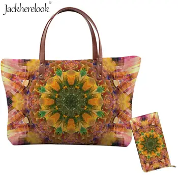

Jackherelook Casual Female Bags Mandala Bohemia Flower Handbag Shoulder Bag for Ladies 2Pcs Casual Top-handle Bag & Wallet Totes