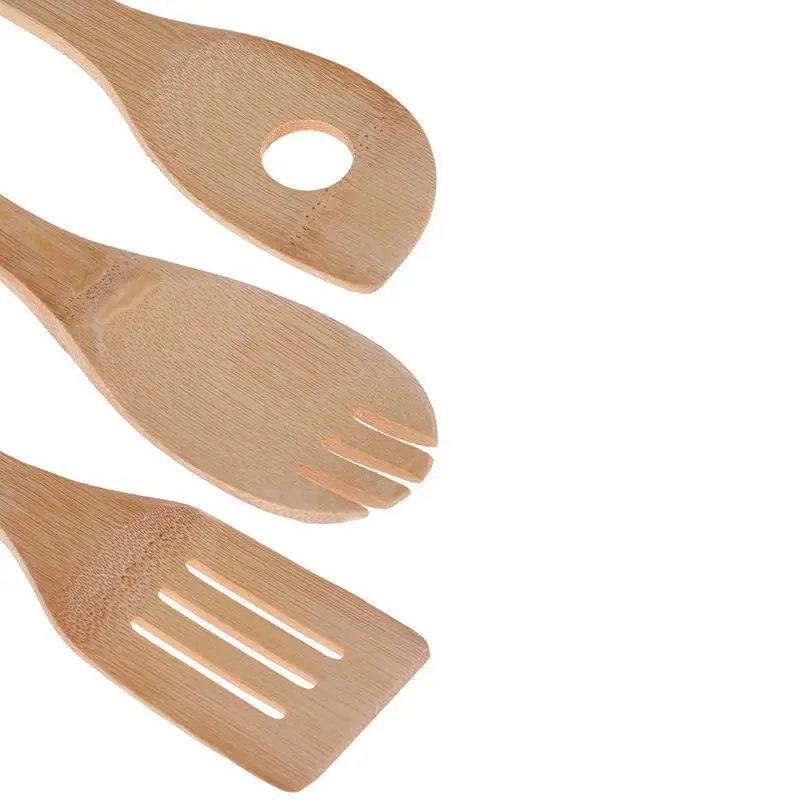 Bamboo Cooking Utensils Set, 7 Pack Kitchen Tools Wooden Spoons and Spatula 11.8 Inch, Best for Non Sticky Pans and Cookware
