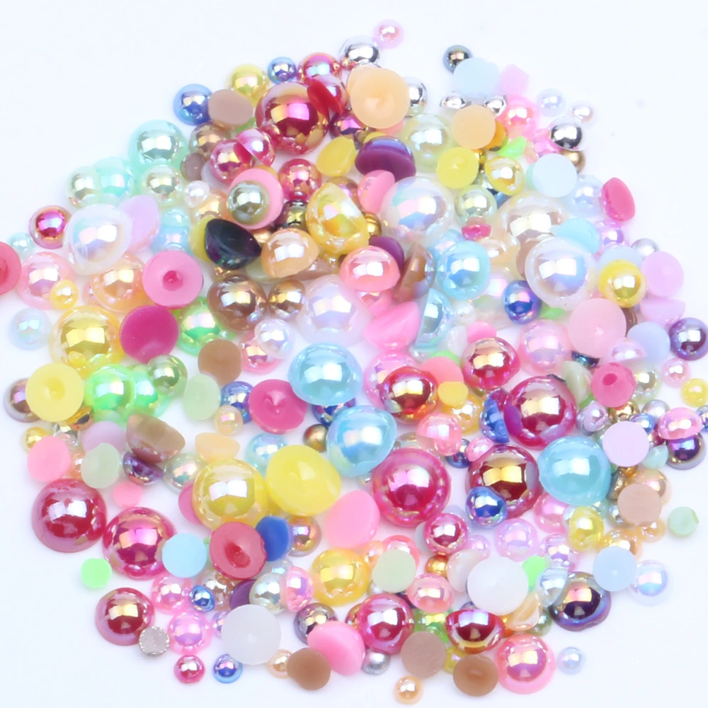 

1000/500pcs 2-5mm and Mixed Size Mix Colors AB Glue on ABS Imitation Half Round Pearls Resin Flatback Beads Craft Jewelry Making