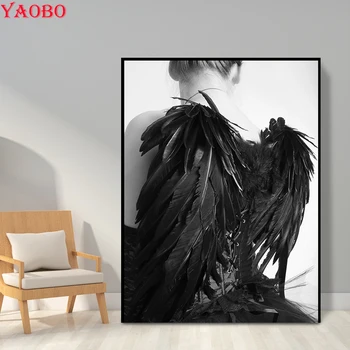 

Full square round 5D Diamond Embroidery Girl Black Feather Wings 3d Pictures Of Rhinestones Painting Diamond Mosaic cross stitch